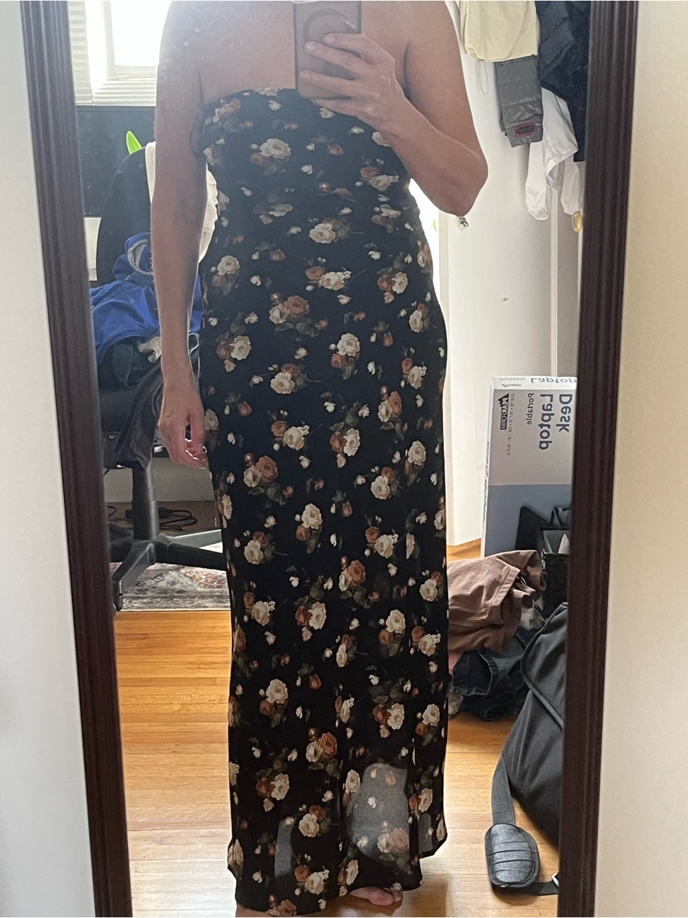 Black Floral Strapless Maxi Dress